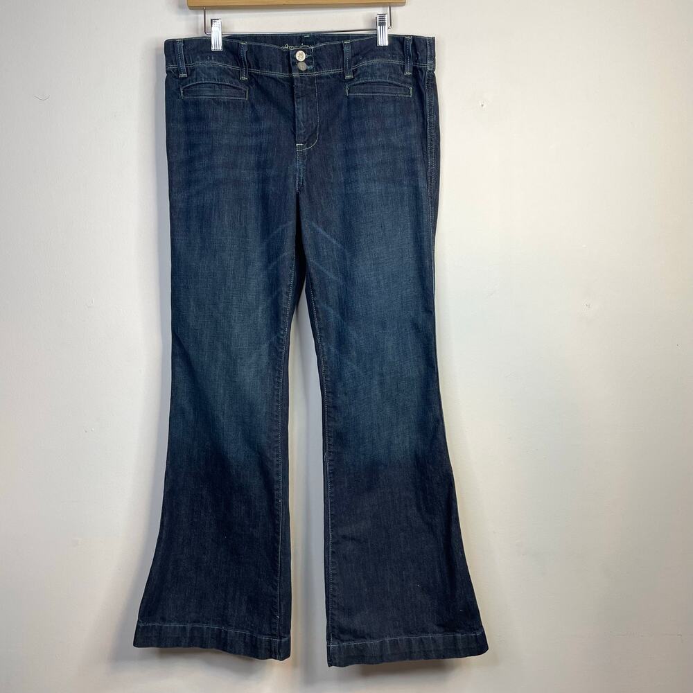 American Eagle Vintage Y2K Mid Rise Wide Leg Flare Trouser Jeans Dark Wash 14